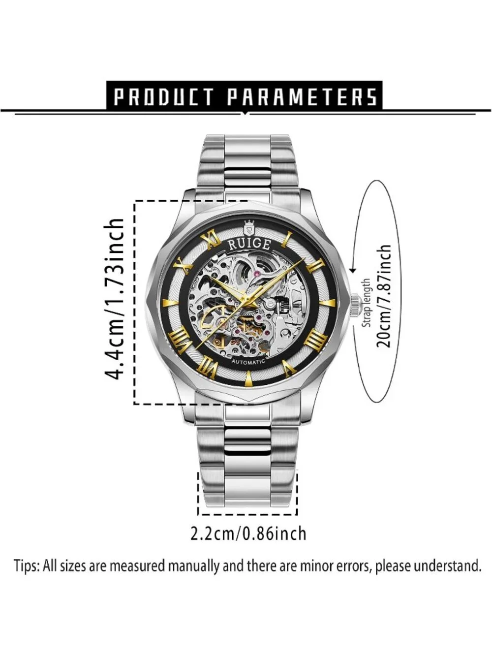 Men's Gold White Fully Automatic Stainless Steel Waterproof Fashion Trend Watch